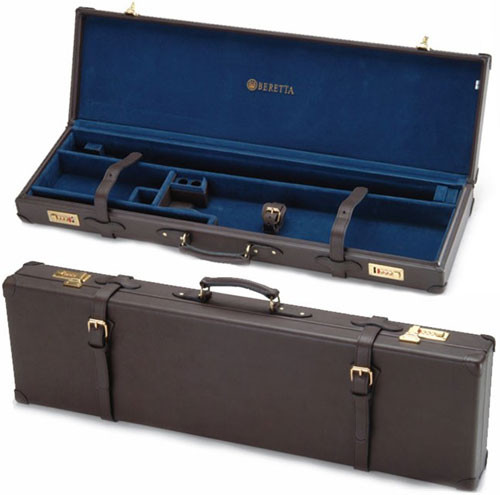 Beretta Luggage Case for Over/Under Shotguns * Classic Brown Leather Gun Case with Brass Buckles and Wool Felt Liners