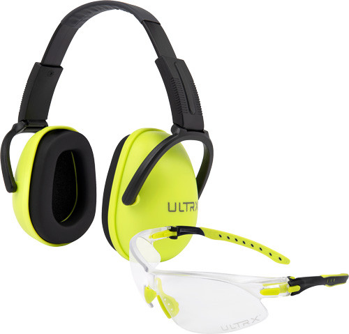 Allen ULTRX Blocker Ear & Eye Combo in Lime Green with Noise Reduction and Anti-Scratch Lenses
