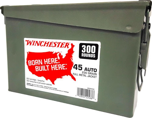 Winchester Ammunition 45 ACP 230 Grain Full Metal Jacketed Rounds - Pack of 300 in Metal Ammo Can