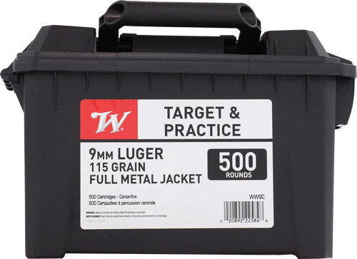 Winchester Ammunition 9mm Luger 115 Grain FMJ – Pack of 500 Rounds