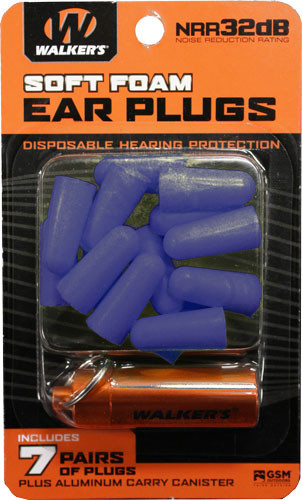 Walkers GWPPLGCANYL Soft Foam Ear Plugs with Aluminum Carry Canister, Noise Rating 32dB
