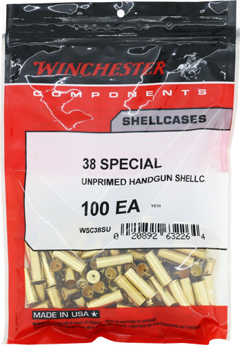 Winchester WSC38SU .38 Special Primed Cases - 100 Pack for Reloading