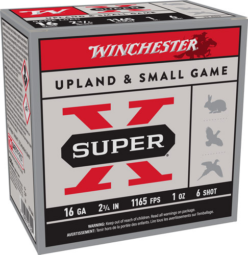 Winchester Super-X 16 Gauge 2.75-Inch Shotgun Shells - 1 oz #6 Lead Shots, 1165 FPS, 25 Rounds per Box