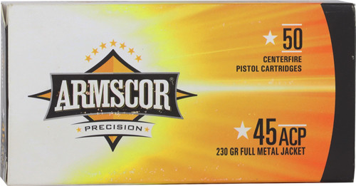 ARMSCOR 45 ACP 230 Grain Full Metal Jacketed Ammunition - Reloadable, 50 Rounds per Box