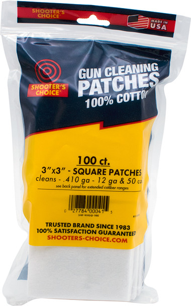 Shooters Choice 3-inch Square Cotton Patches (100 Pack) - Model SHF-919SQ-100