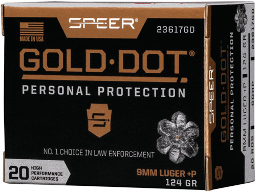 Speer Gold Dot 9mm Luger +P 124 Grain JHP Ammo - 20 Rounds per Box