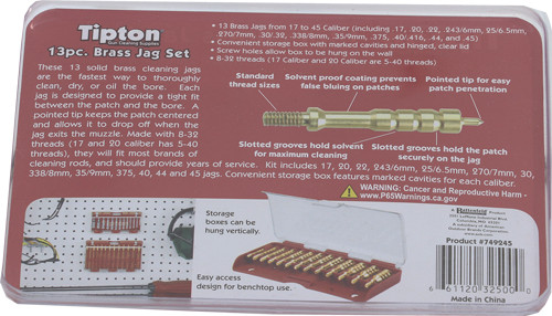 Tipton 13-Piece Bronze Solid Rifle Brush Set for Firearm Cleaning