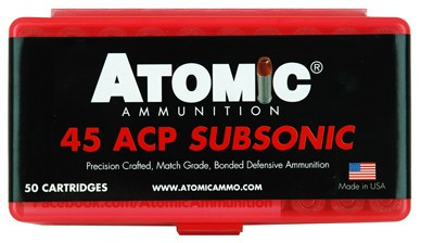 Atomic Ammunition 45 ACP 250 Grain Jacketed Hollow Point Ammo - Reloadable, Reusable Plastic Box