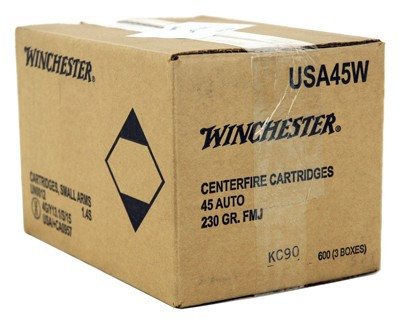 Winchester Ammunition USA .45 ACP 230 Grain Full Metal Jacketed Ammo - 600 Rounds per Case