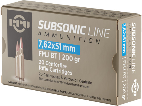 PPU Subsonic 7.62x51mm NATO 200-Grain Full Metal Jacketed Rifle Ammunition
