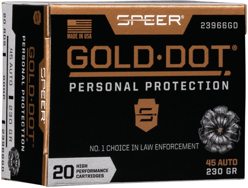 Speer Gold Dot 45 ACP Jacketed Hollow Point Ammunition - 230 Grains, 20 Rounds