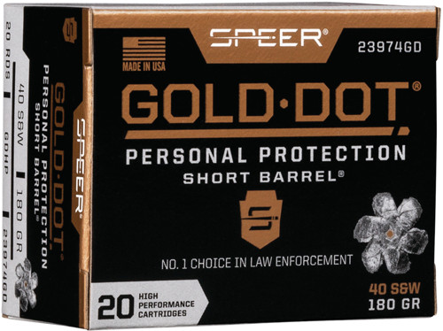 Speer Gold Dot .40 S&W 180 Grain Jacketed Hollow Point Ammunition for Short Barrels