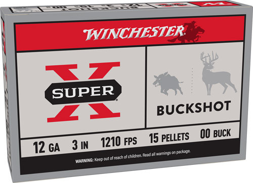Winchester Ammunition Super-X 12 Gauge 3-inch 00 Buckshot Shotshells, 1210 FPS, 5 per box