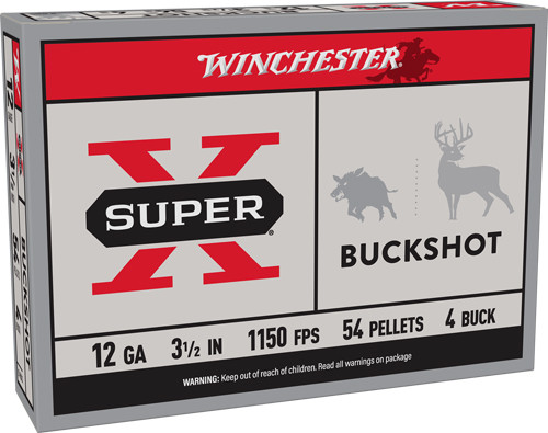 Winchester Ammunition Super-X 12 Gauge 3.5-Inch #4 Buckshot - 1150 FPS, 54 Pellets per Shell