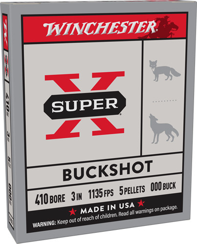 Winchester Super-X 410 Gauge 3-Inch 000 Buckshot Ammunition, 1135 FPS, 5 Rounds per Box