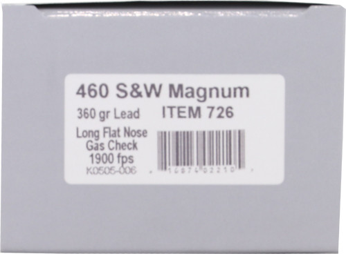 Underwood Ammo 460 S&W Magnum 360-Grain Lead Long Flat Nose Gas Check Ammunition