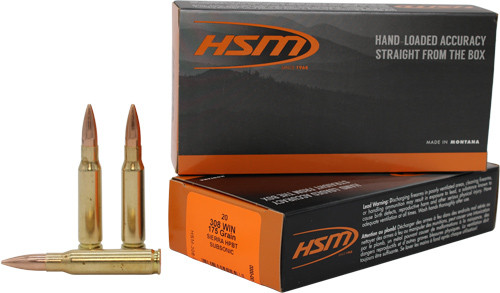HSM Ammo Subsonic .308 Winchester 175-Grain Jacketed Hollow Point – Reloadable, 20 Rounds per Box