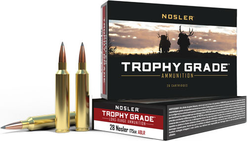 Nosler Bullets Trophy Grade LR 28 Cartridge - 28 Nosler, 175 Grain AccuBond Long Range Polymer Tipped Bullets, 20 Rounds per Box