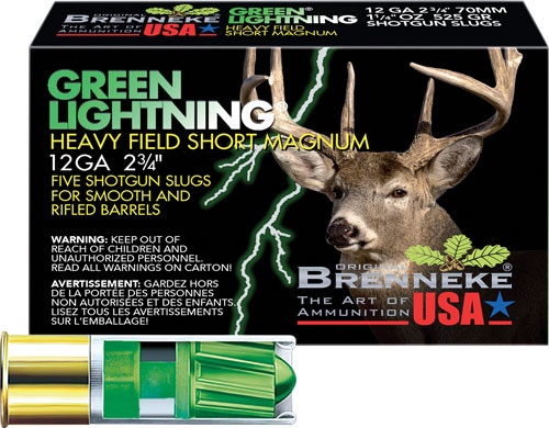 Brenneke USA Green Lightning 12 Gauge 2-3/4" Slug Shots, 1-1/4 oz Lead