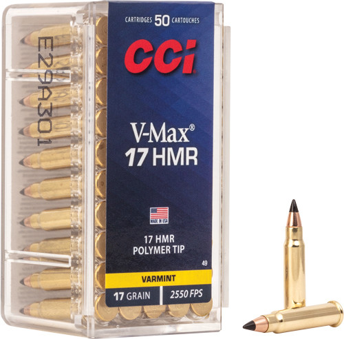 CCI V-MAX 17 HMR 17 Grain Polymer Tip Ammunition, 50 Rounds