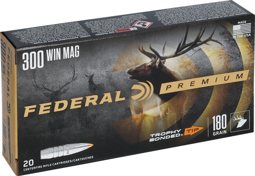 Federal 300 Win Mag 180 Grain Trophy Bonded Tip Ammunition - Reloadable Hunting Cartridge