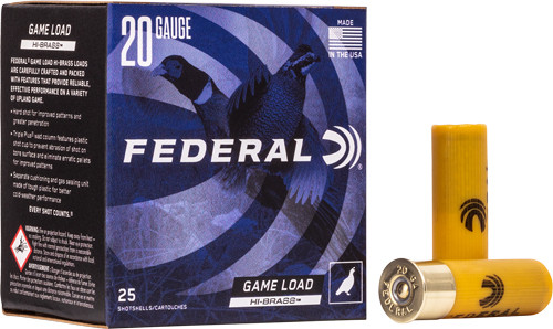 Federal Game Load 20 Gauge 2.75-Inch Shotgun Shells - #5 Lead Shot, 1220 FPS, 25 Rounds per Box
