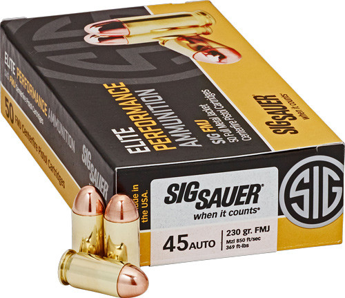 SIG Ammo 45 ACP 230-Grain Full Metal Jacketed Bullet – 50 Rounds per Box