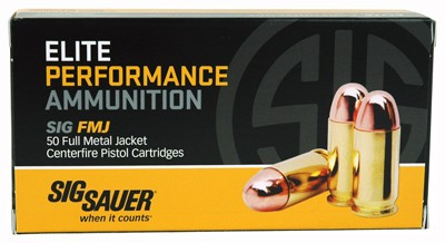 SIG Ammo 45 ACP 230-Grain Full Metal Jacketed Bullet – 50 Rounds per Box
