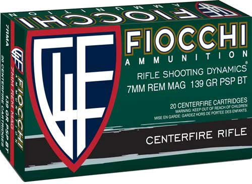 Fiocchi 7mm Remington Magnum 139 Grain PSP Centerfire Ammunition, Reloadable Box of 20