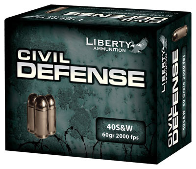 Liberty Civil Defense .40 S&W 60-Grain Copper Monolithic Hollow Point Personal Defense Ammunition - Reloadable, Fragmenting for Effective Self-Protection