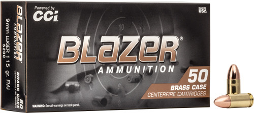 CCI Blazer Brass 9mm Luger 115-Grain FMJ Ammunition – High-Performance Target Shooting and Range Use