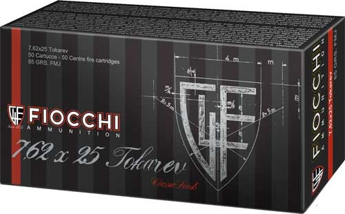 Fiocchi 7.62x25 Tokarev Full Metal Jacket Ammunition - 85 Grains, 50 Rounds