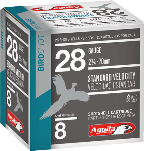Aguila 28 Gauge Shotshell, 2.75 Inch - 1 oz #8 Lead Shot (25 Rounds per Box)