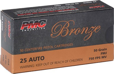 PMC 25 ACP 50-Grain FMJ-RN Ammunition – Reloadable Full Metal Jacketed Bullet