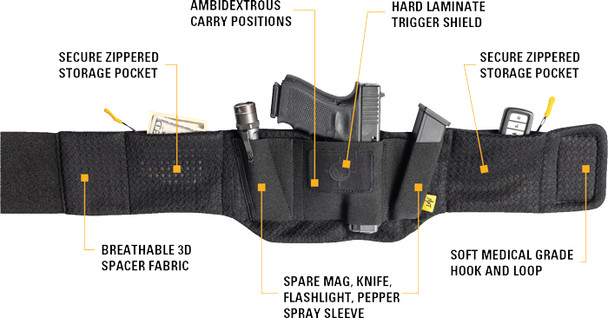 Mission First Tactical MFT Belly Band Holster - Ambidextrous Universal Fit for Most Handguns