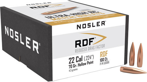 Nosler Bullets 22 Caliber .224 70 Grain Reduced Drag Series Hollow Point Boat Tail