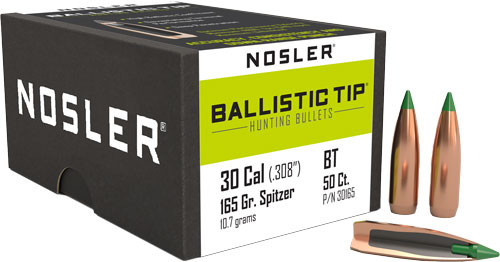 Nosler Bullets .30 Caliber .308 Spitzer Boat Tail Ballistic Tip Hunting Bullets (Part No. 30165)