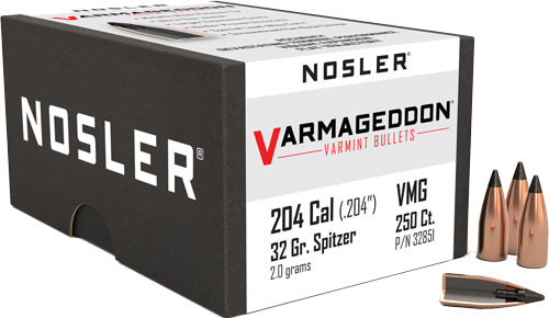 Nosler Bullets 20 Caliber .204 Varmageddon Varmint Bullet - Flat Base, Tipped, 32 Grain, Box of 250