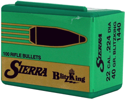 Sierra Bullets .22 Caliber .224 Diameter BlitzKing Series 40 Grain Polymer Tip Boat Tail Ammunition
