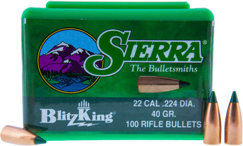Sierra Bullets .22 Caliber .224 Diameter BlitzKing Series 40 Grain Polymer Tip Boat Tail Ammunition