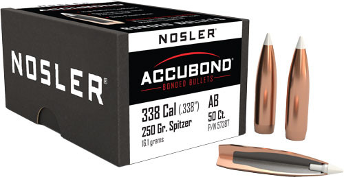 Nosler Bullets .338 Caliber 250 Grain AccuBond Spitzer Boat Tail Bullet (Part #57287)