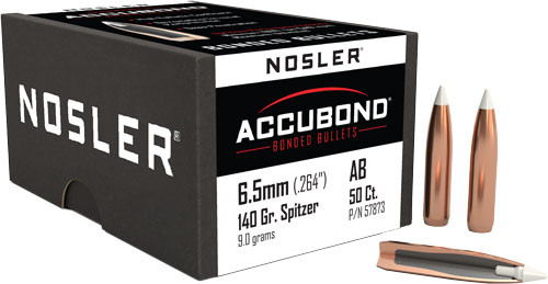 Nosler Bullets 6.5mm .264 AccuBond Boat Tail Spitzer Bullets, 140 Grain, Box of 50