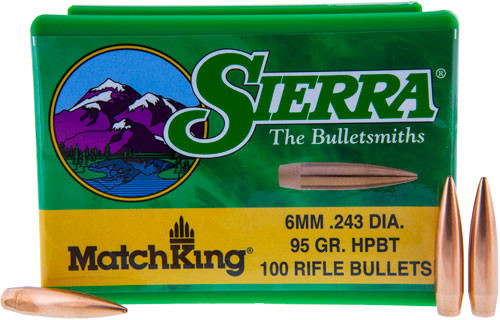 Sierra Bullets 6mm .243 Caliber MatchKing 95 Grain Hollow Point Boat Tail Match King Ammunition