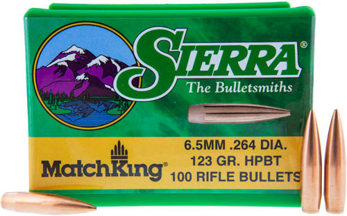 Sierra Bullets 6.5mm .264 MatchKing JHP Boat Tail Bullet - 123 Grain, Hollow Point Boat Tail MatchKing (100 Rounds/Box)