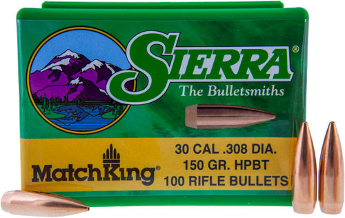Sierra Bullets .30 Caliber .308 MatchKing Hollow Point Boat Tail - 150 Grain, 100 Rounds