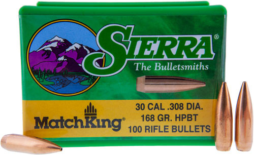 Sierra Bullets .30 Caliber .308 MatchKing Hollow Point Boat Tail - 168 Grain, 100 Rounds