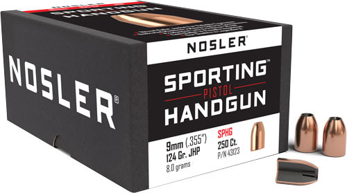 Nosler Bullets 9mm .355 Caliber Jacketed Hollow Point Bullet - 124 Grain, 250 Rounds