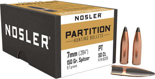 Nosler Bullets 7mm .284 150 Grain Partition Spitzer Bullet - Flat Base Design