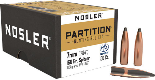 Nosler Bullets 7mm .284 Spitzer Partition Bullet - 160 Grain, Flat Base, Ballistic Coefficient 0.475