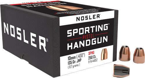 Nosler Bullets 10mm .400 Caliber 135 Grain Jacketed Hollow Point - Sporting Handgun Ammunition